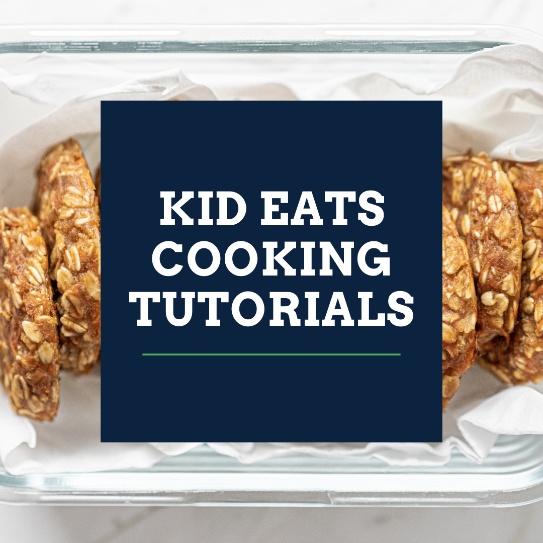 banana oatmeal cookies and white text on a navy blue box